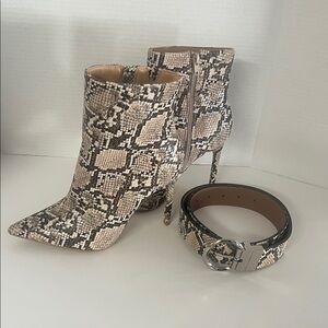 Express Snakeskin Heeled Boots with Belt